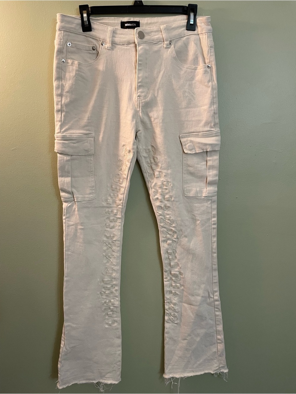 Fashion Nova White Men's Bootcut Cargo Jeans